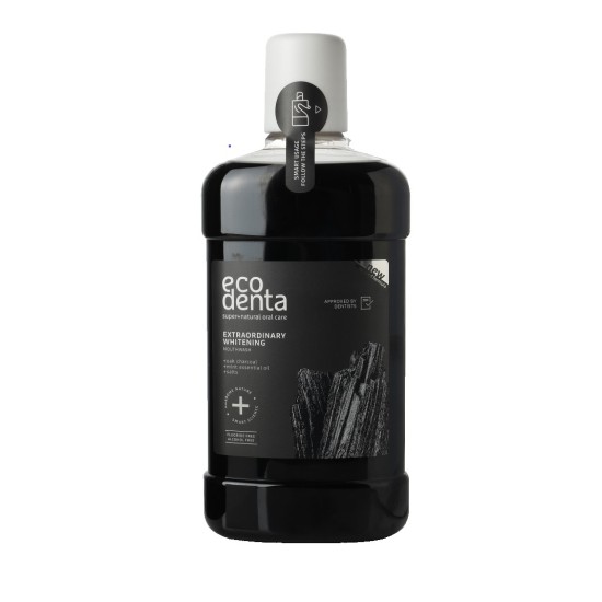 Tečnost za Izbeljivanje sa Aktivnim Ugljem za Zube Ecodenta EXTRA BLACK 500 ml Tečnost za ispiranje usta i izbeljivanje zuba sa eteričnim uljima nane i crnim ugljem Ecodenta EXTRA BLACK 500 ml